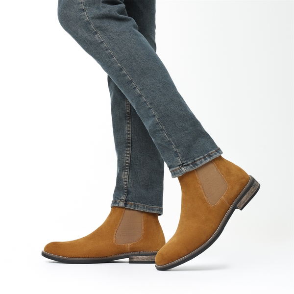 Men's Timeless Suede Leather Chelsea Boots - CAMEL - 7
